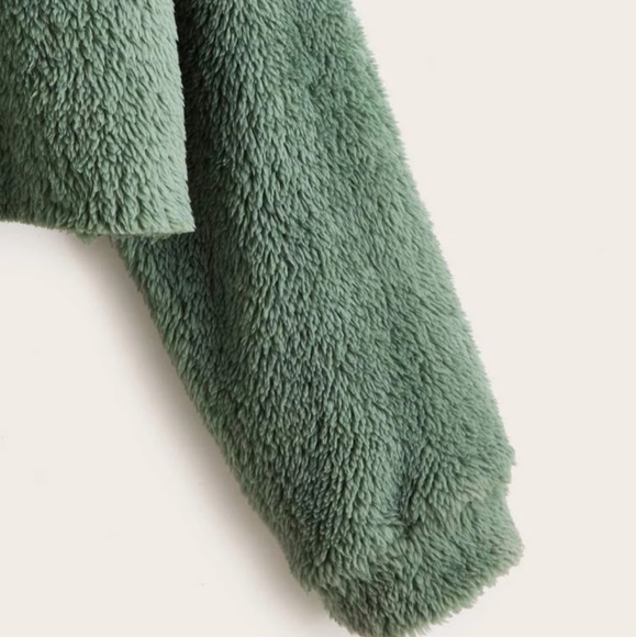 Emerald Green V Neck Teddy Sweatshirt - Picture 3 of 4